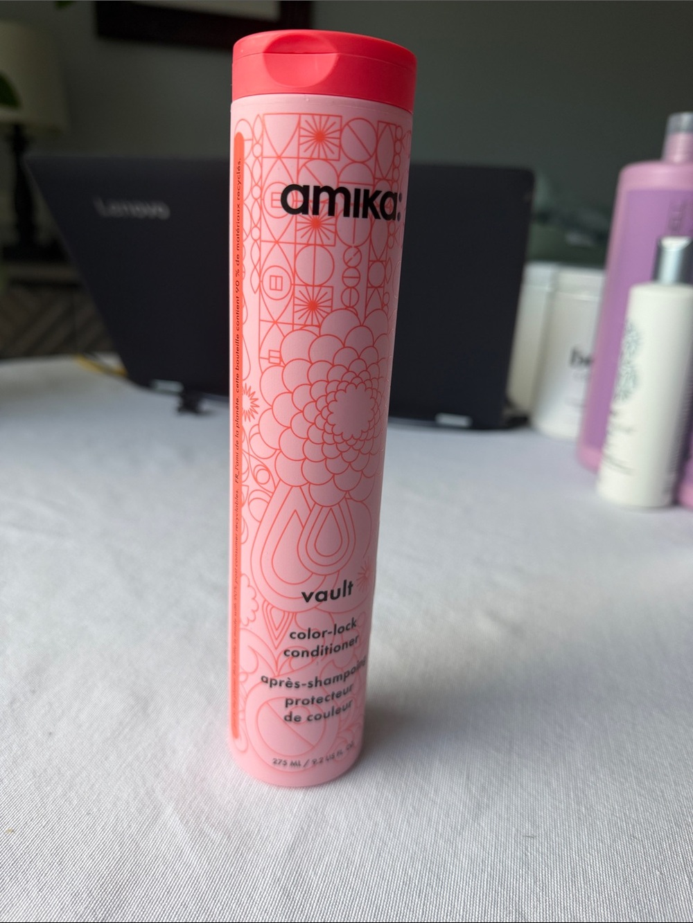 amika pink and coral Vault Color-Lock Conditioner Bottle 275 ml 9.2 fl oz